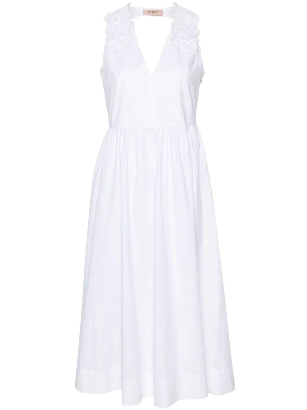 Shop Twinset Sleeveless Long Dress With `3d Flowers` Embroidery In White