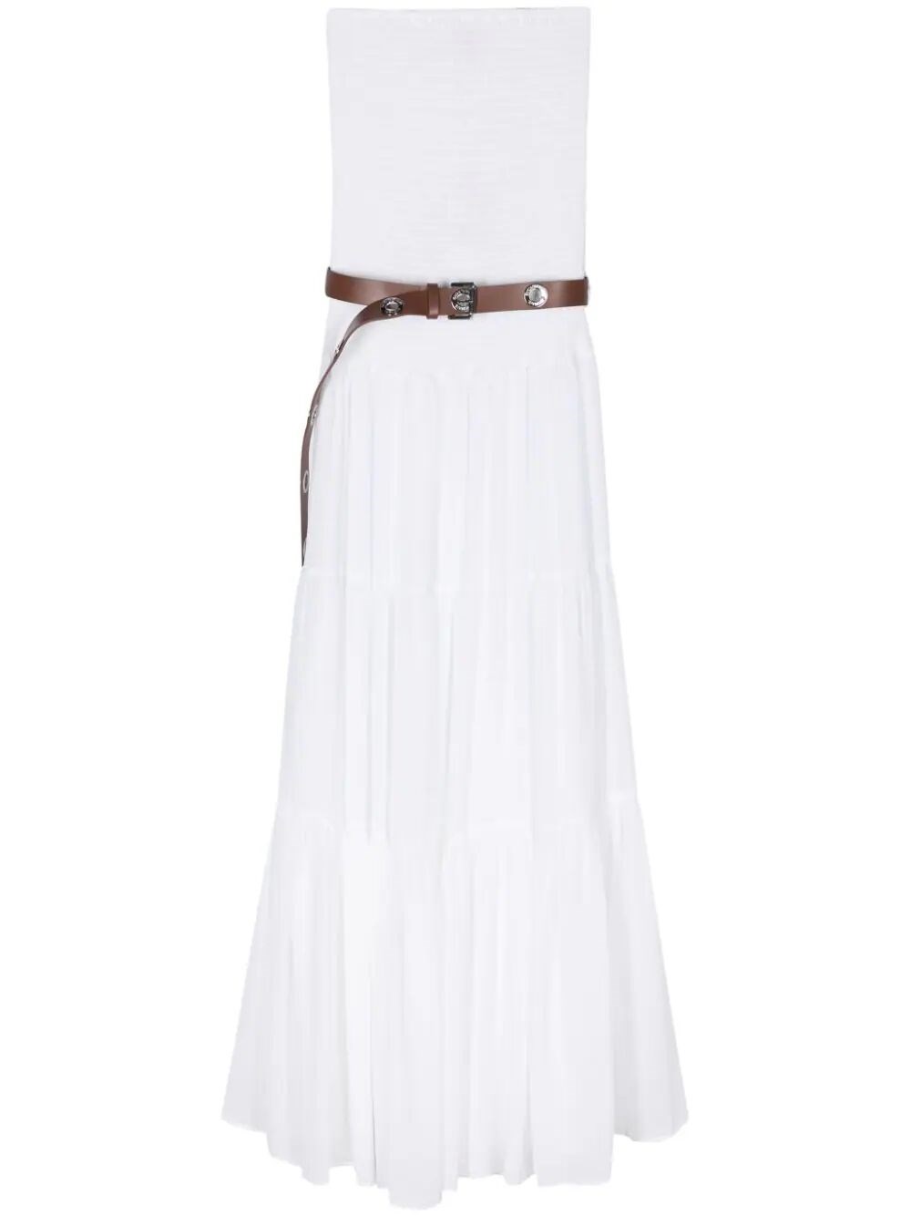 Michael Kors Smocked Belted Maxi Dress In White