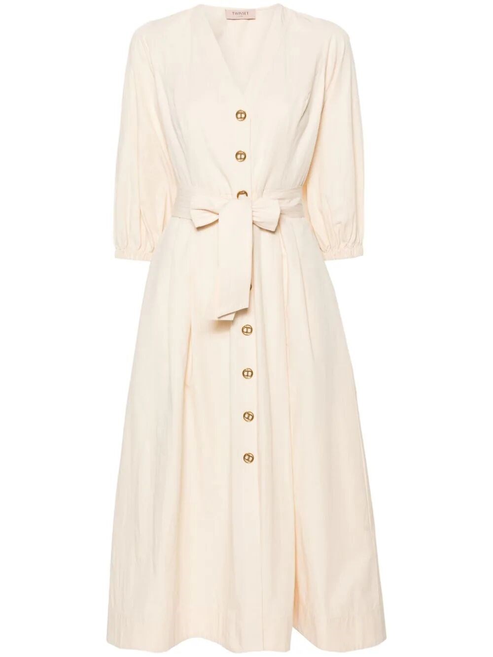 Shop Twinset Long Chemisier With Belt In Beige