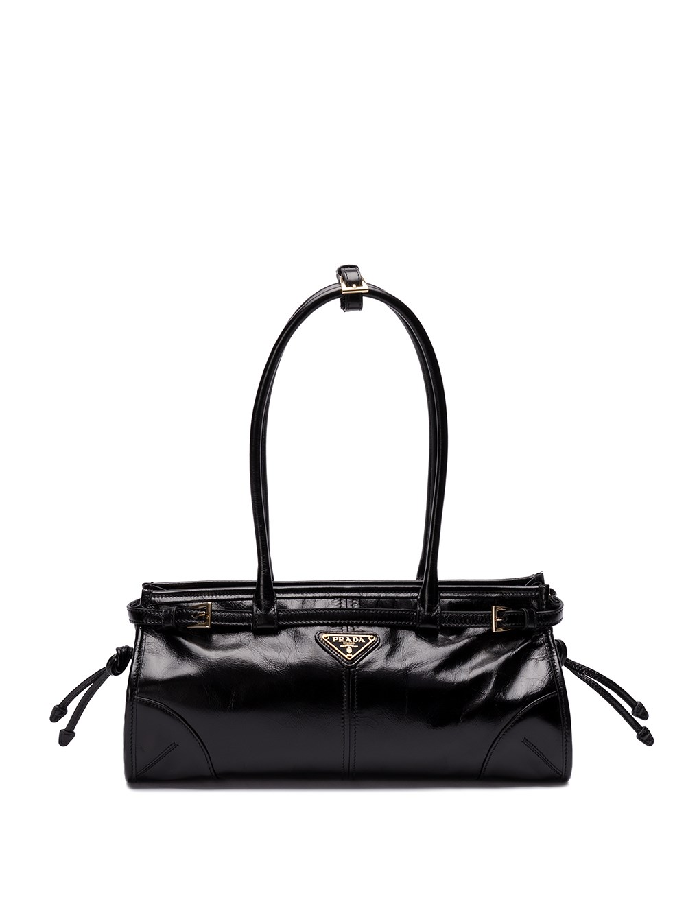 Prada Bonnie Medium Naplak Patent Leather Handbag In Black