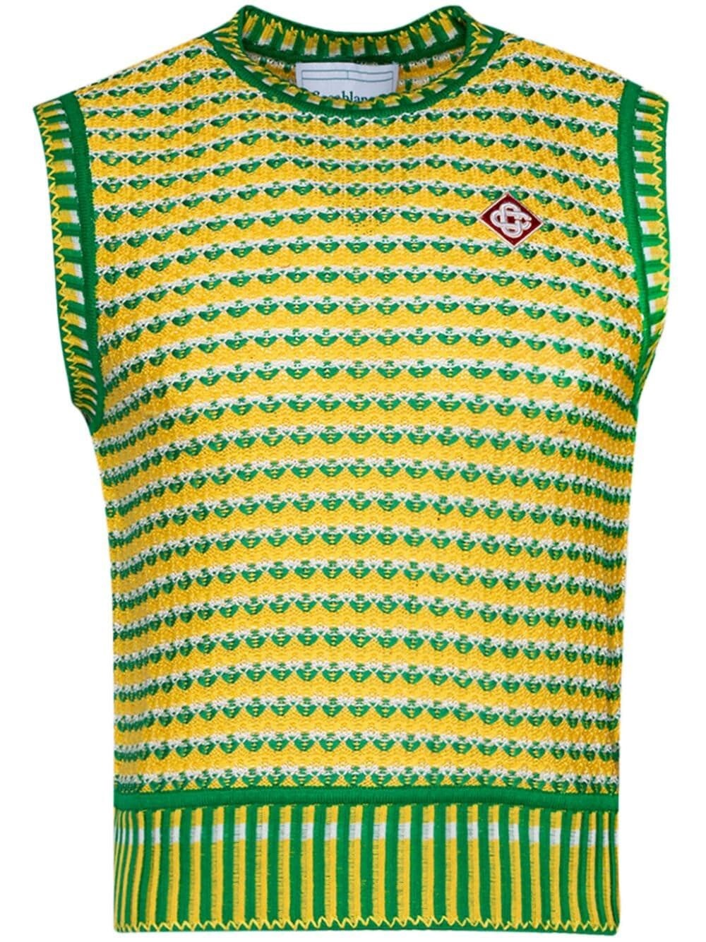 Casablanca Jacquard Logo-appliqué Knitted Vest In Green