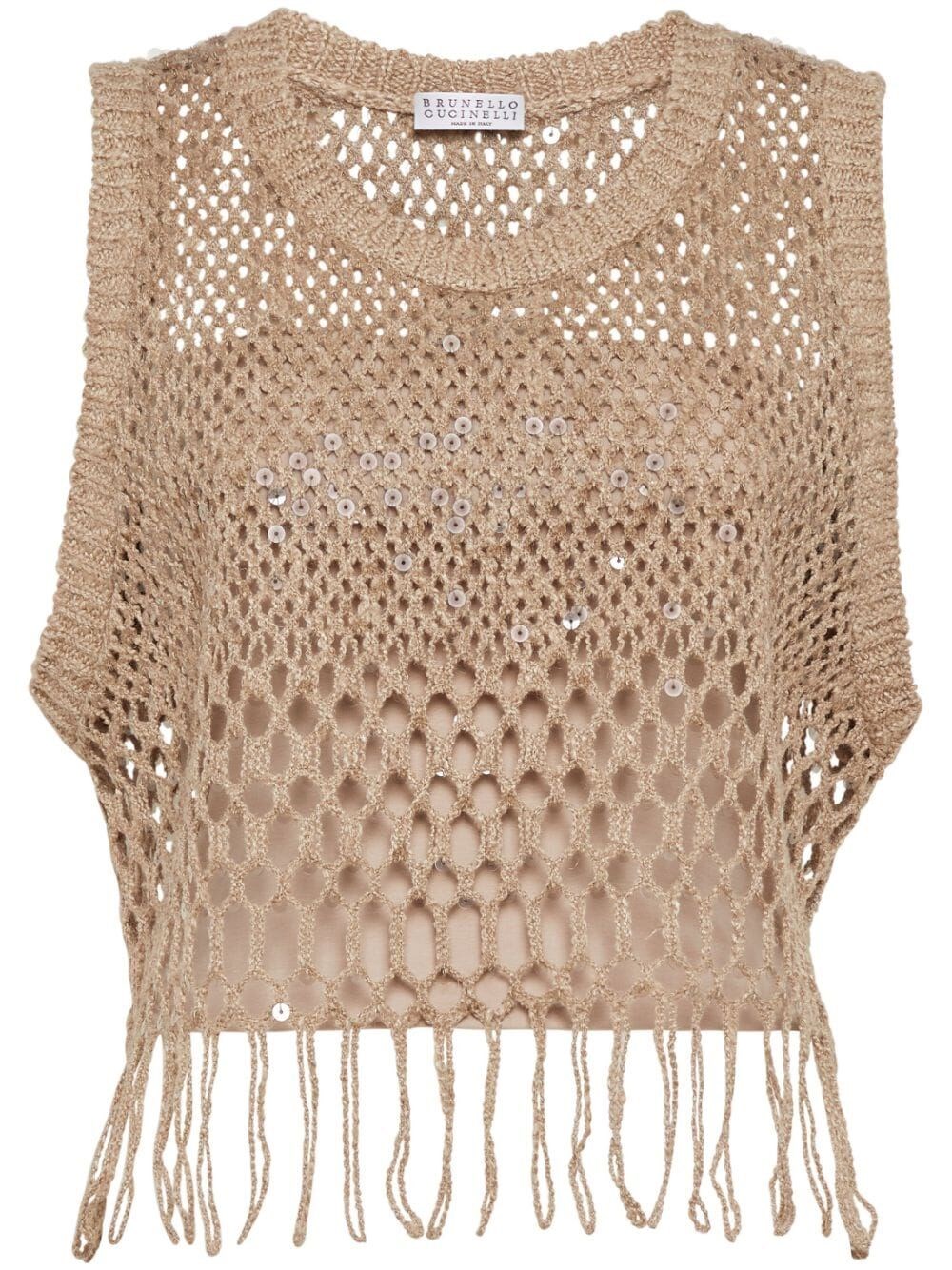 Shop Brunello Cucinelli Dazzling Embroidery Top In Brown
