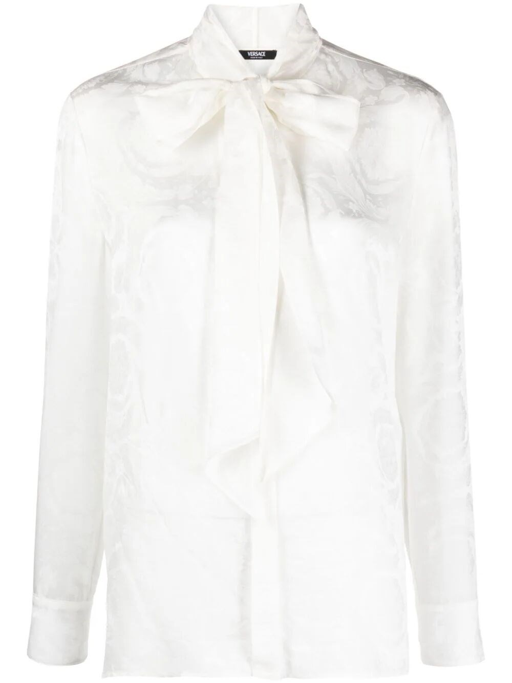 Shop Versace `barocco` Scarf-tie Shirt In White