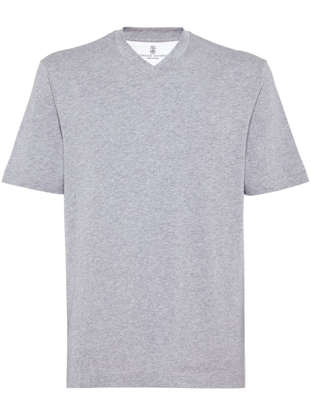 Brunello Cucinelli V-neck Short-sleeve T-shirt In Gray