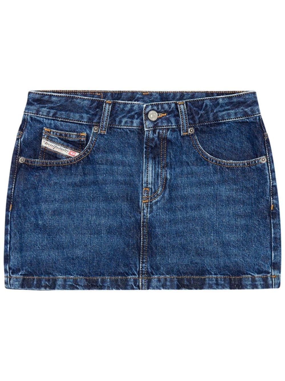 Diesel De-ron Whiskering Effect Denim Mini Skirt In Blue