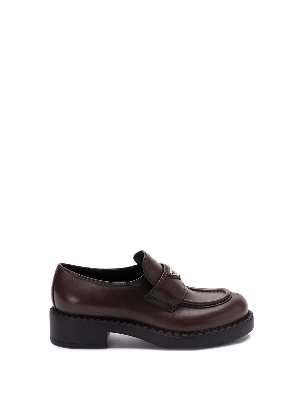 Shop Prada `chocolate` Brushed Leather Loafers In Brown