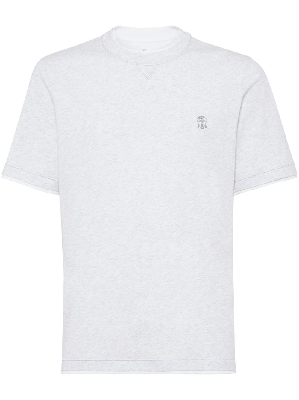 Brunello Cucinelli Cotton Jersey Crew Neck T-shirt With Logo In Gray