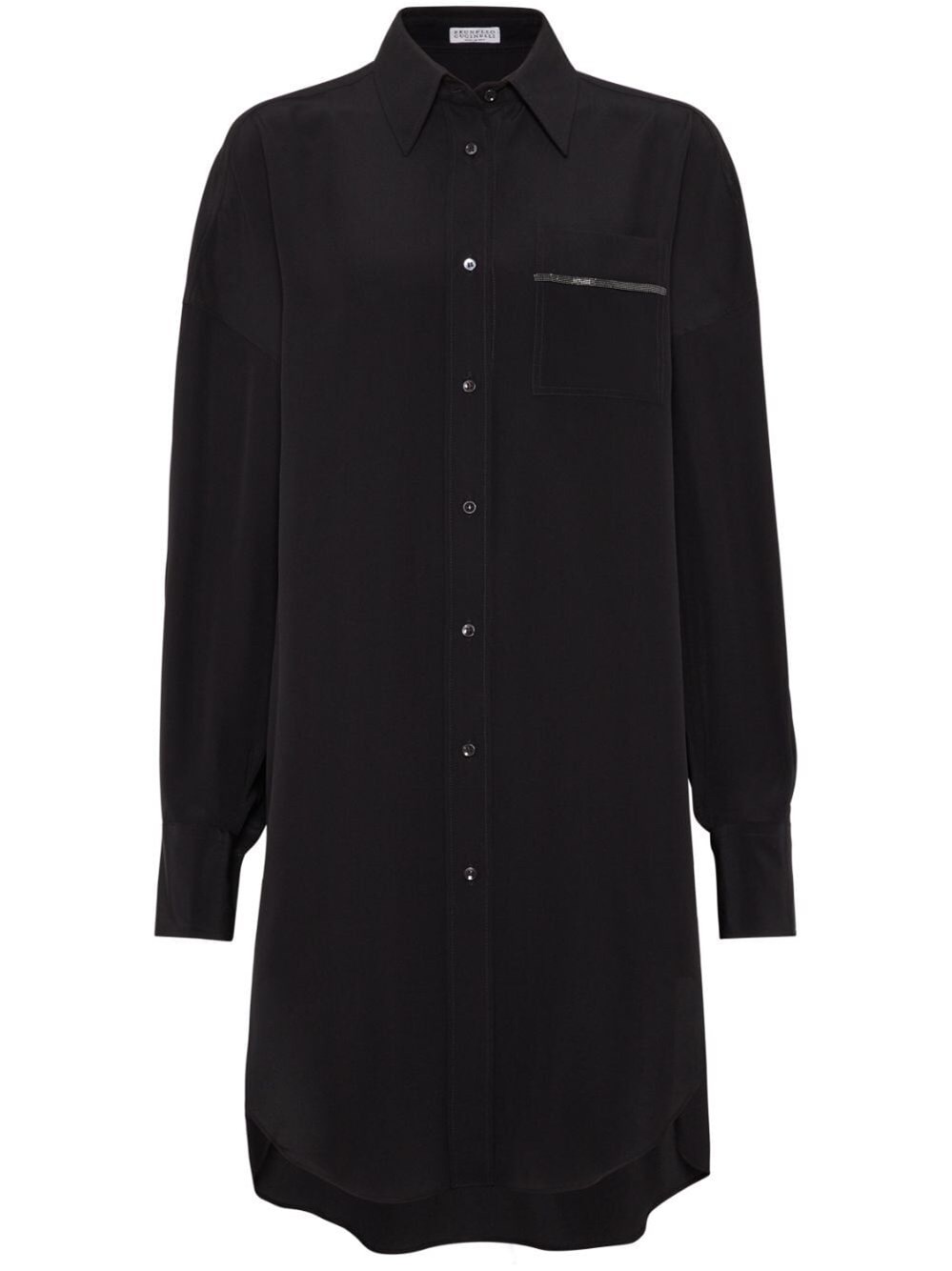 Shop Brunello Cucinelli Long Shirt With Shiny Pocket Detail In Black  