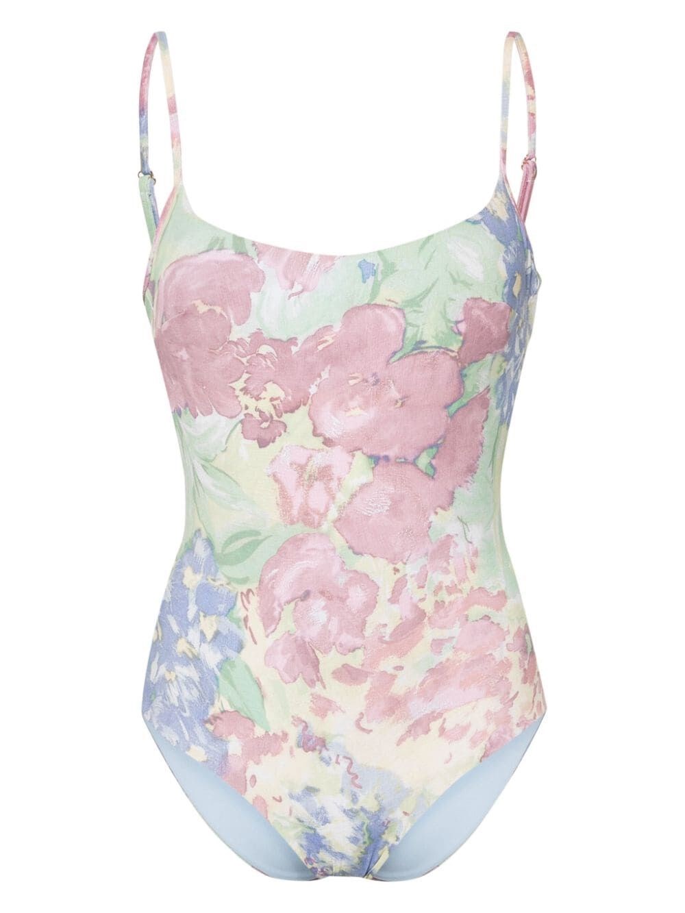 Luisa Beccaria Floral-print Open-back Swimsuit In Pink