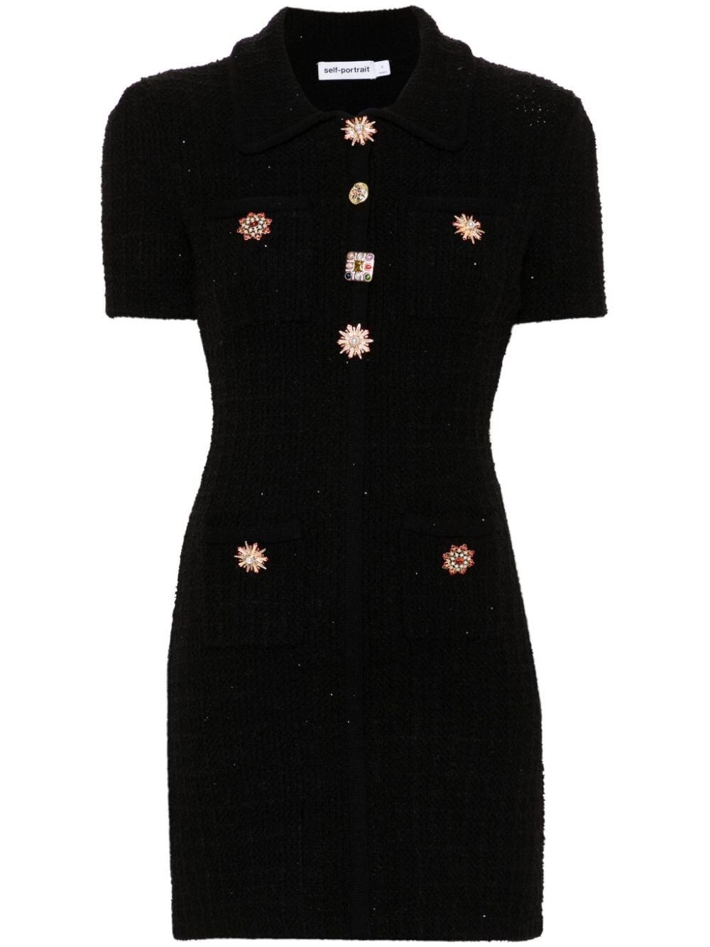 Shop Selfportrait Jewel Button Knit Mini Dress In Black  