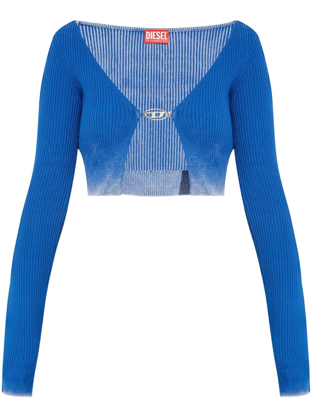 Diesel M-latina Ribbed Cotton Crop Top In Blue