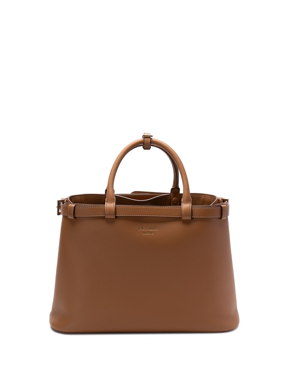 Shop Prada Buckle` Leather Handbag In Brown