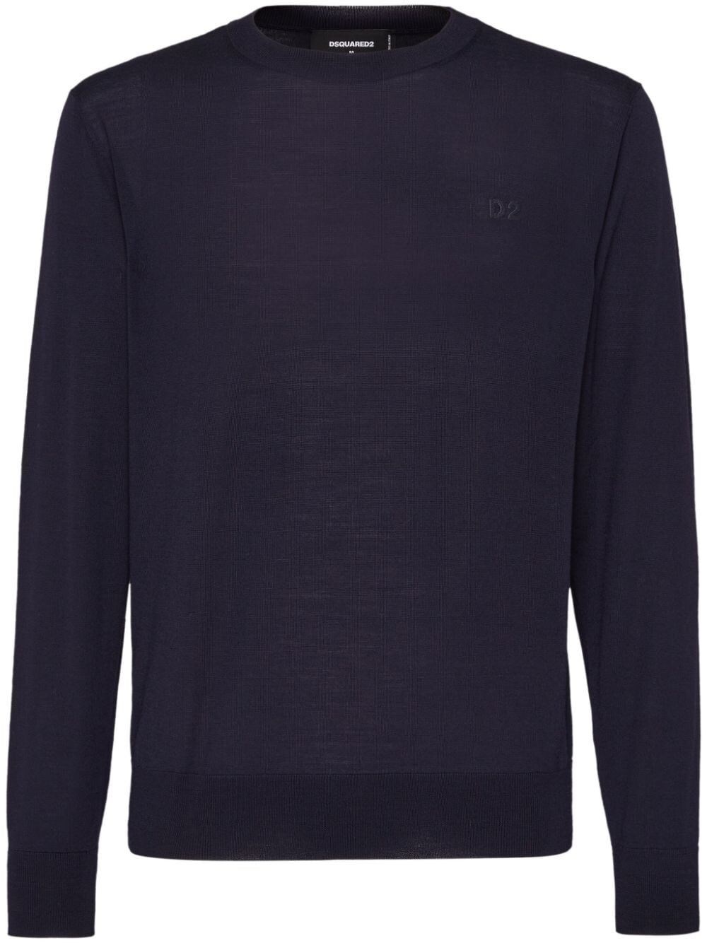 Dsquared2 Lightweight Blue Knit Sweatshirt With Crew Neckline And Logo Detail In Blue