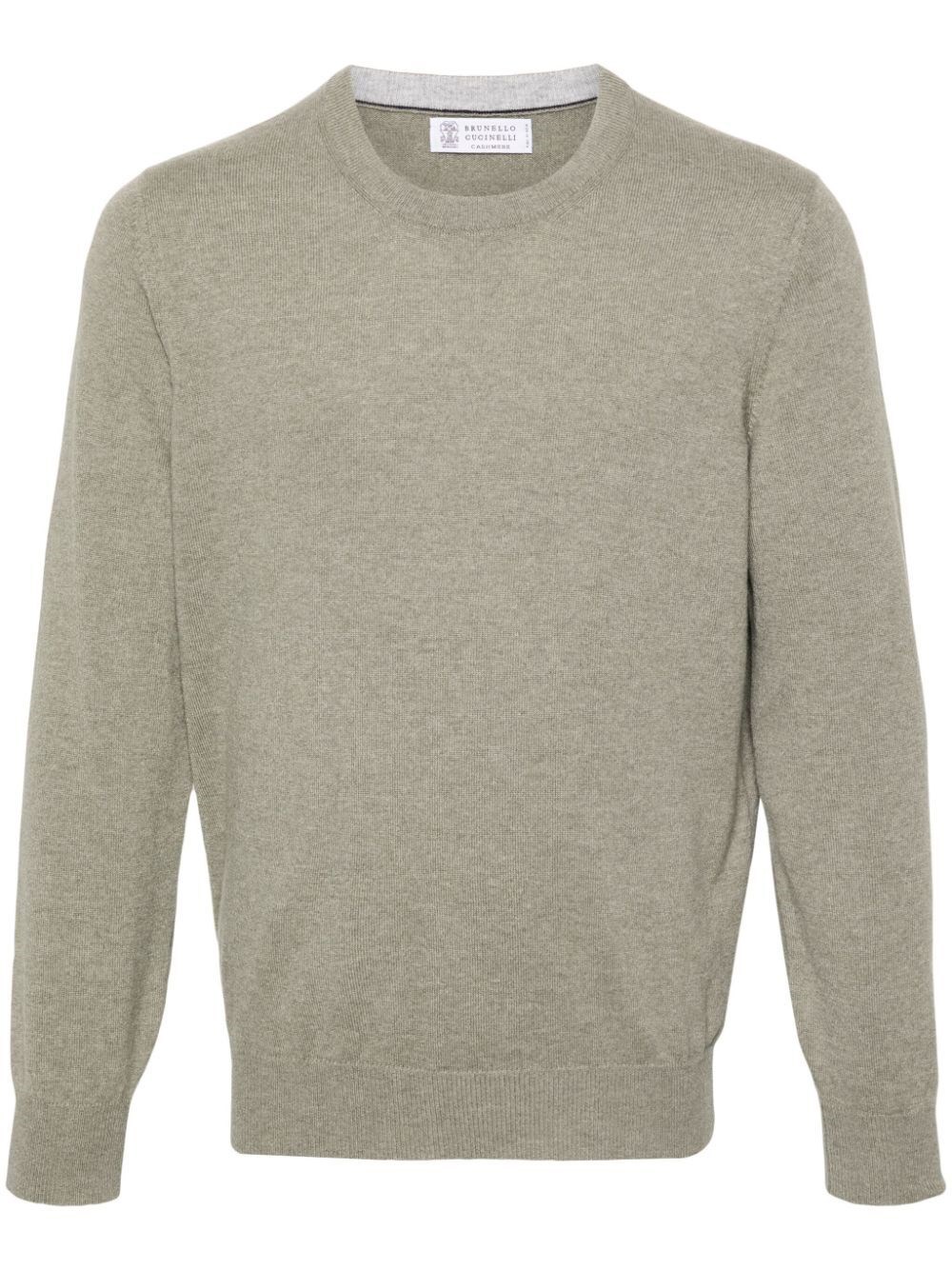 Brunello Cucinelli Cashmere Crew Neck Sweater With Contrasting Edge In Green