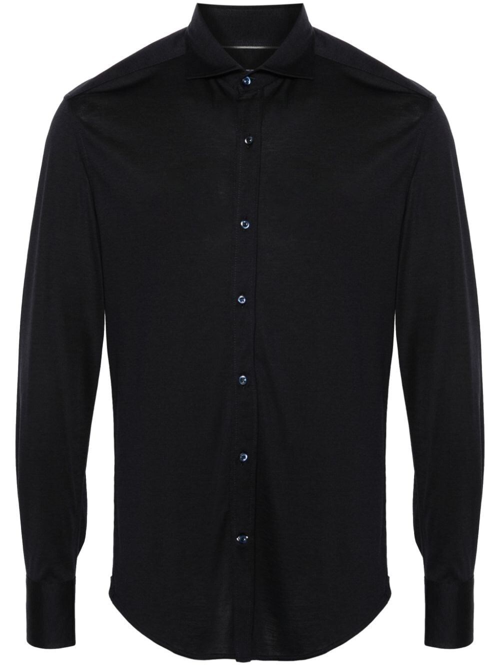 Brunello Cucinelli Spread-collar Jersey Shirt In Blue