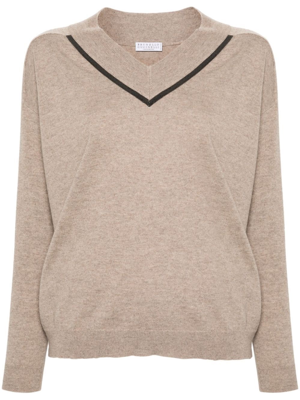 Shop Brunello Cucinelli Long Sleeve V-neck Sweater In Beige