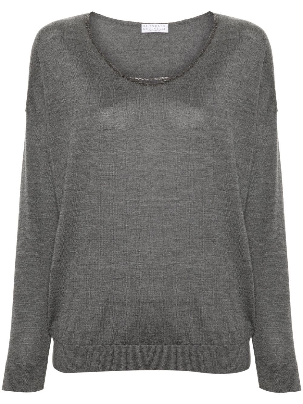Brunello Cucinelli Women's V-neck Jumper Sweater In Gray