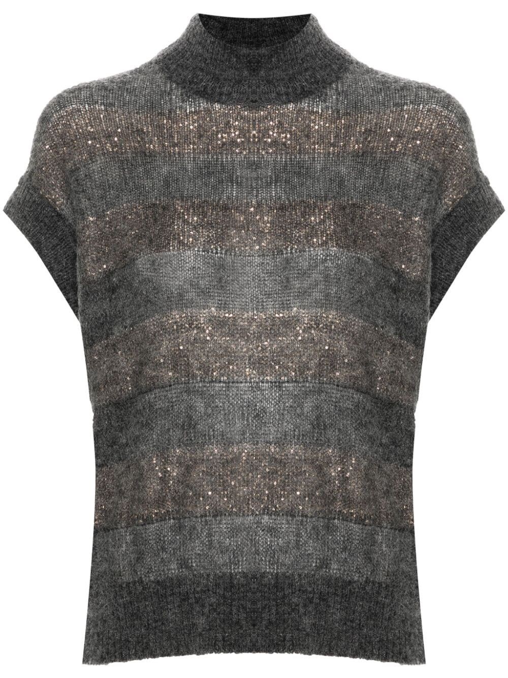 Shop Brunello Cucinelli Short Sleeve Turtle-neck Sweater In Gray