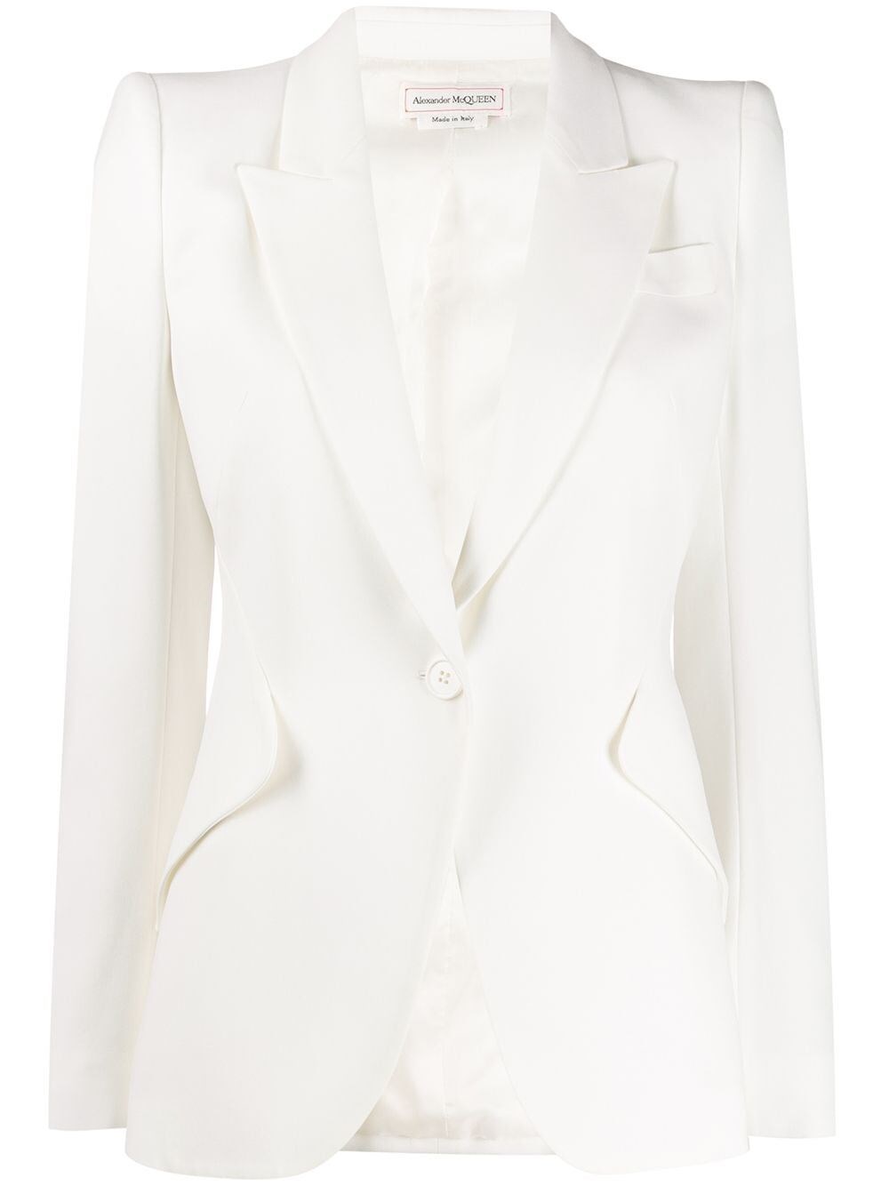 Shop Alexander Mcqueen Peak Shoulder One Button Jacket In Beige