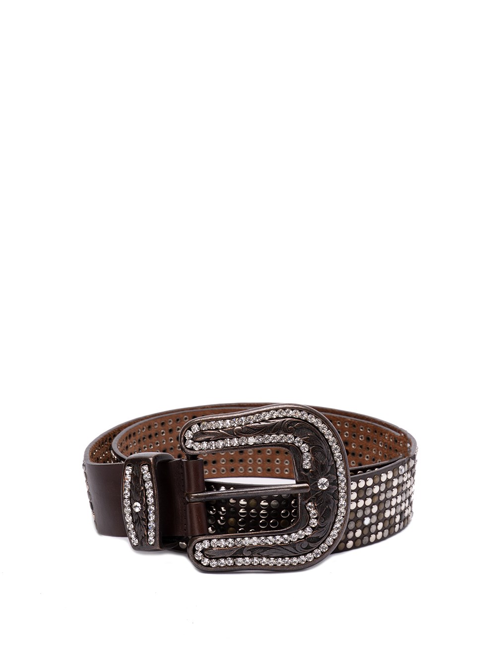 Vitanuova Cintura Borchie E Strass In Brown