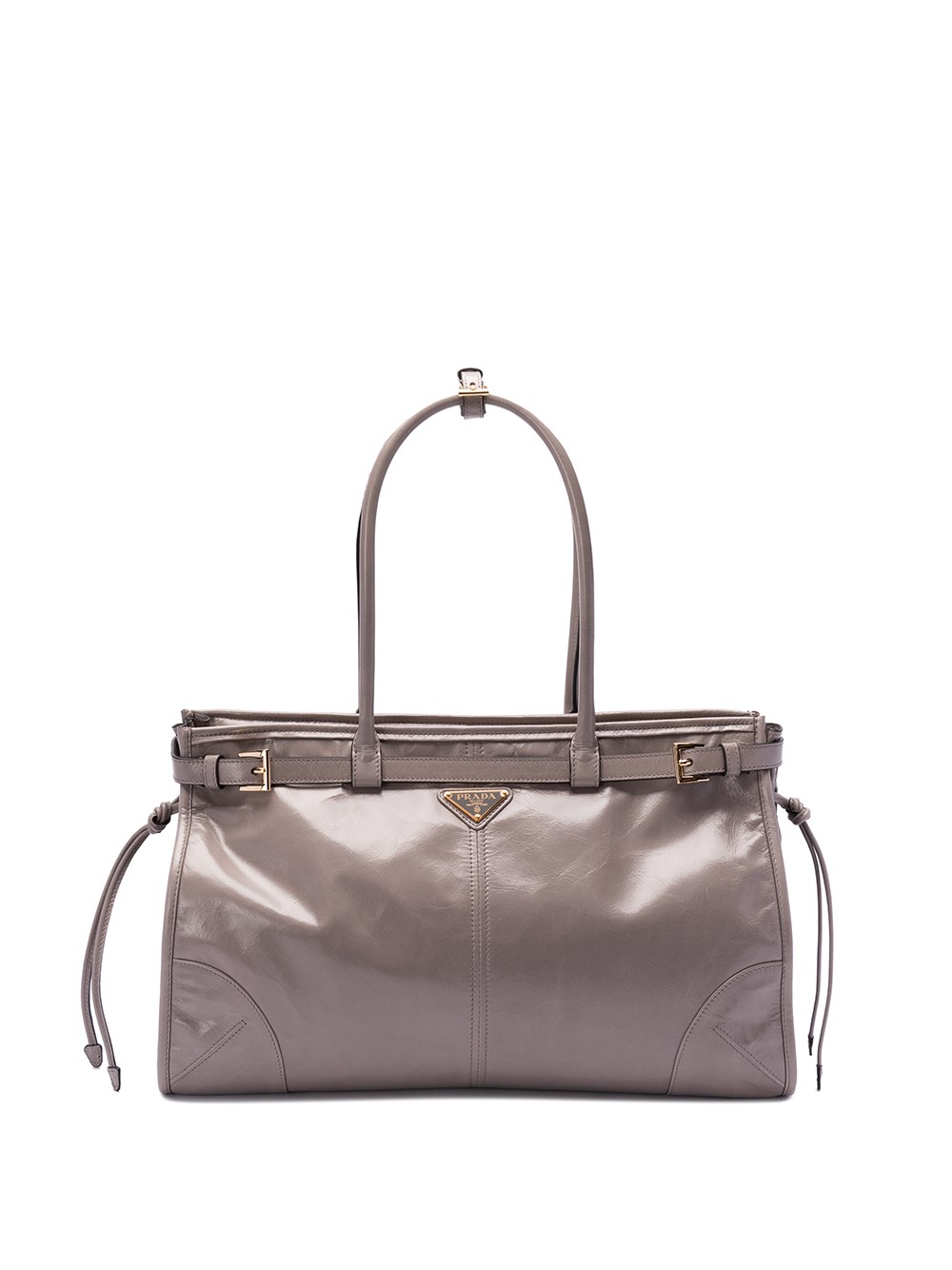 Shop Prada Large Leather Handbag In Gray