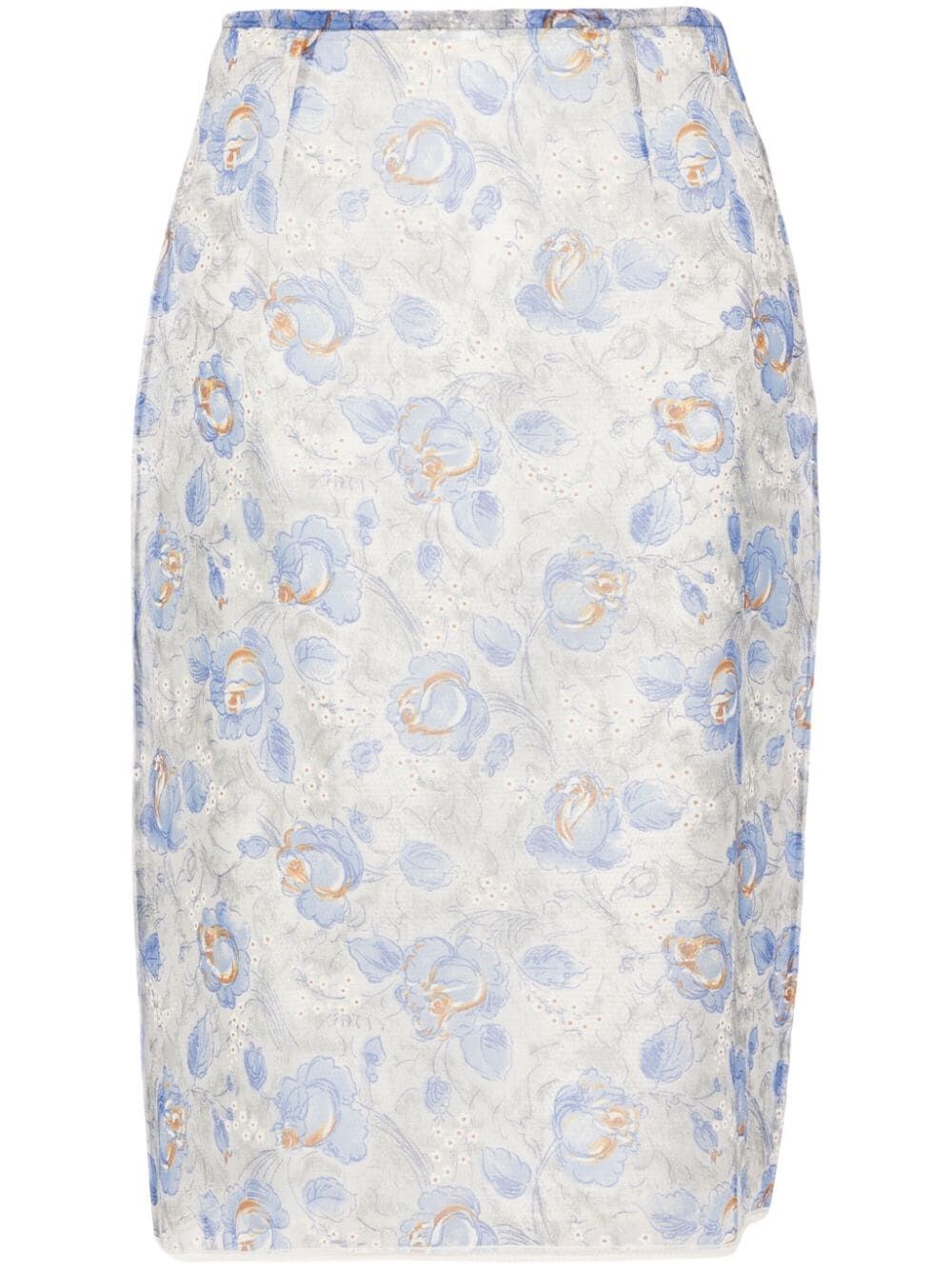 Shop Prada Peony Printed Skirt In Blue