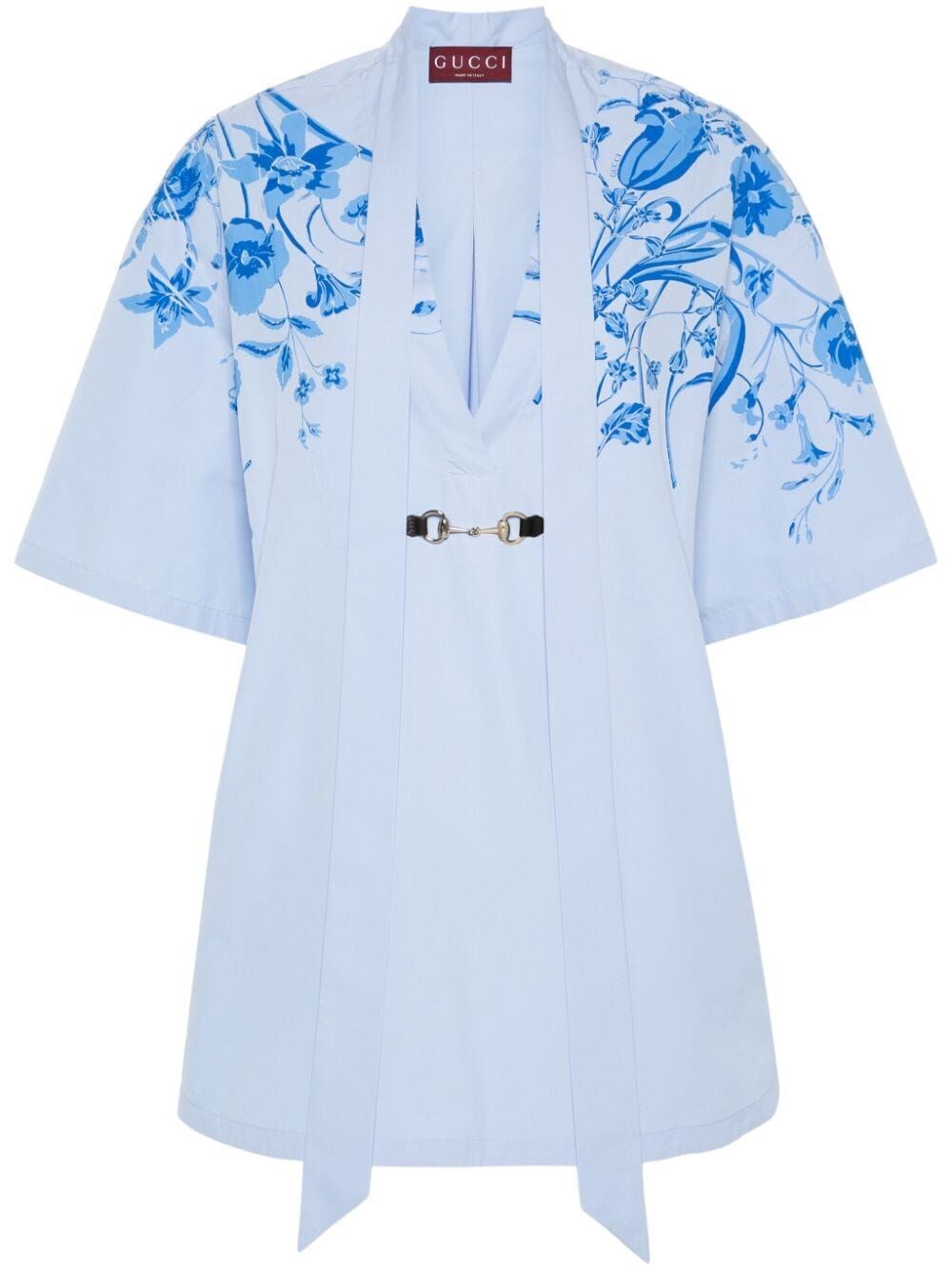 Gucci Midi Dress With Floral Embroidery And V-neckline In Blue