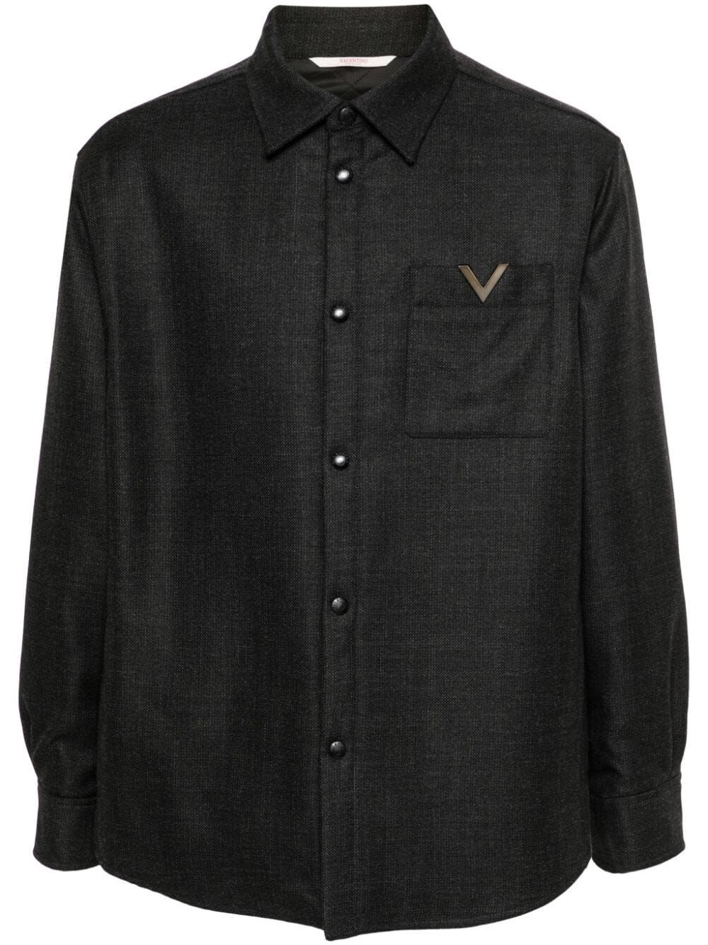 Shop Valentino `v Detail` Shirt Jacket In Black  