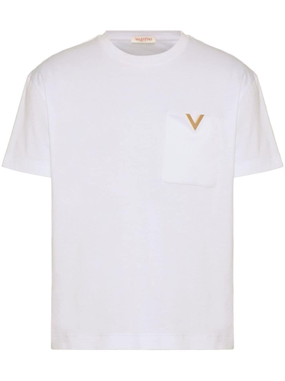 Shop Valentino `v Detail` T-shirt In White