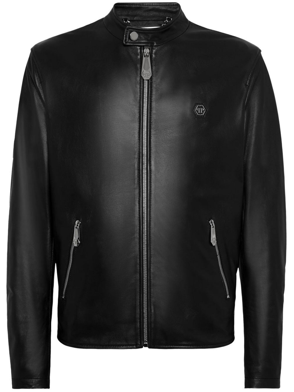 Shop Philipp Plein Leather Jacket In Black  