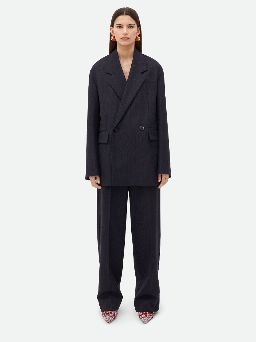 Bottega Veneta Subtle Stripe Double-breasted Wool Jacket In Black