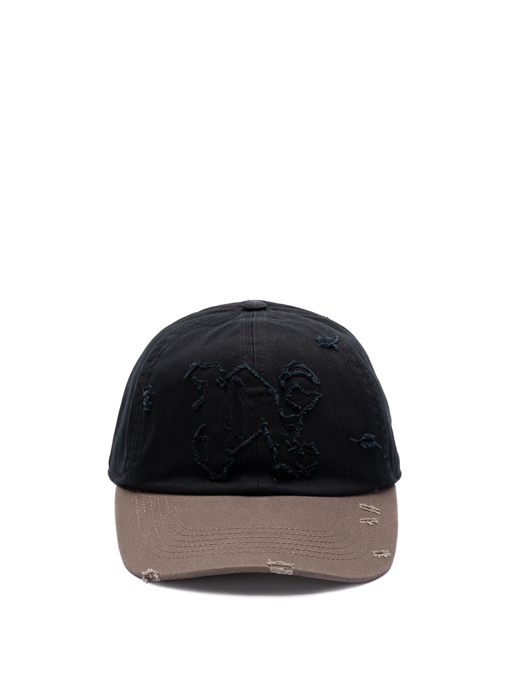 Shop Palm Angels `ripped Pa Monogram` Cap In Gray