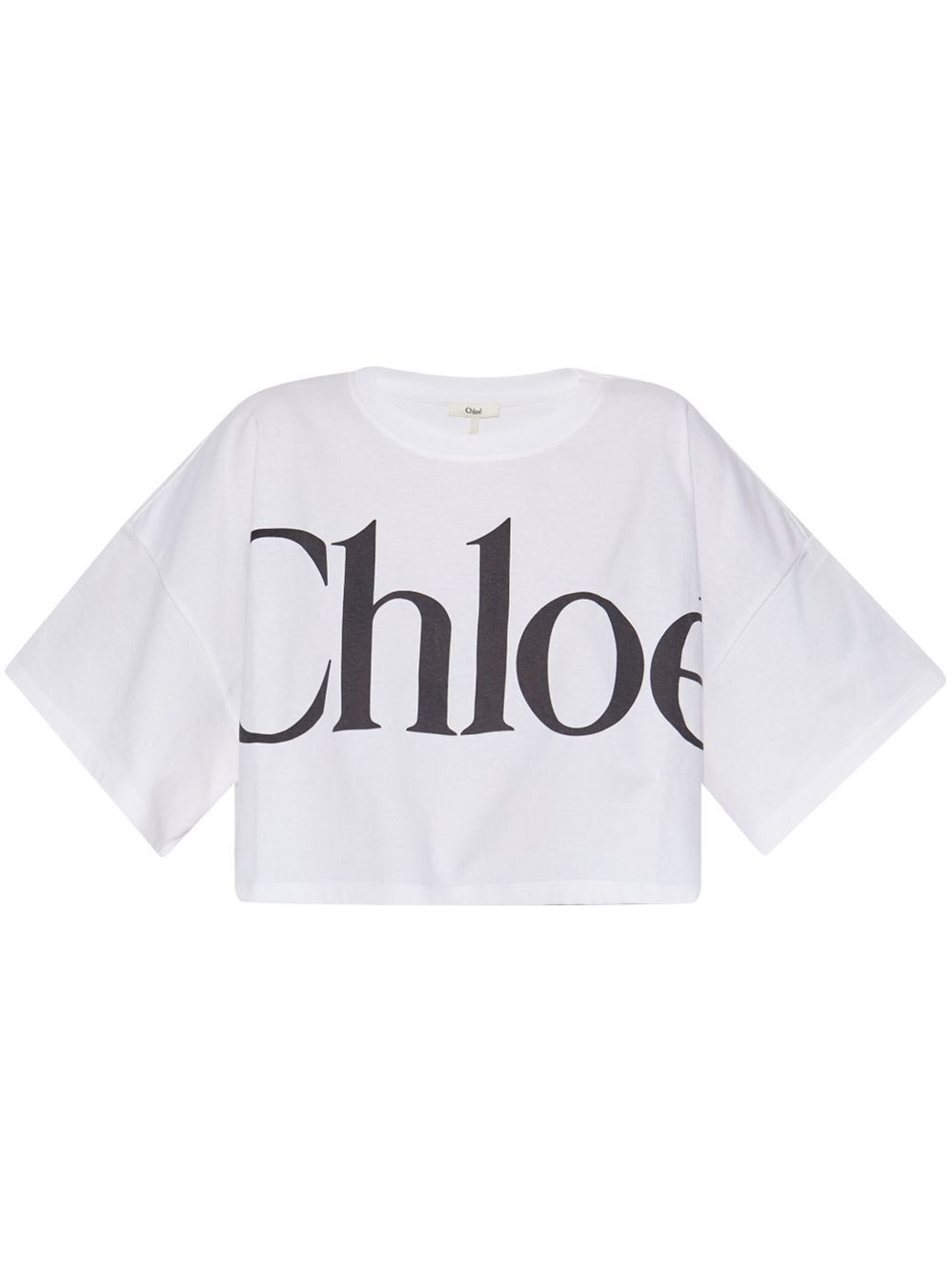Chloé White Cropped Crewneck T-shirt With Maxi Logo Print On The Front In Cotton Woman In White