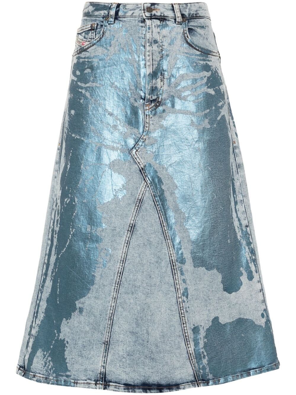 Shop Diesel `de-pago-mid-s` Midi Denim Skirt In Blue