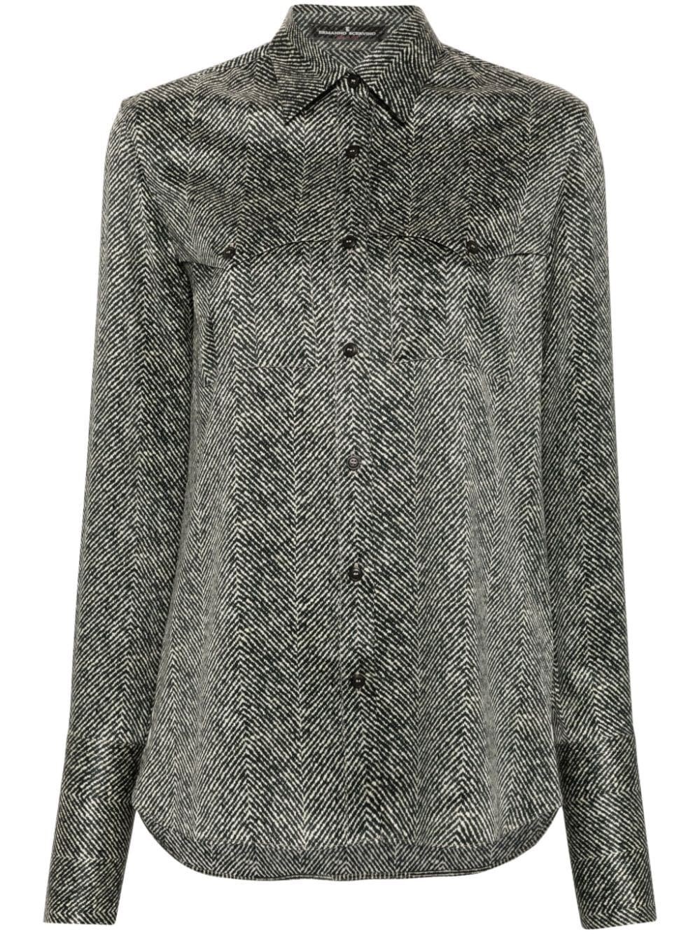 Ermanno Scervino Herringbone Pattern Silk Shirt In Gray
