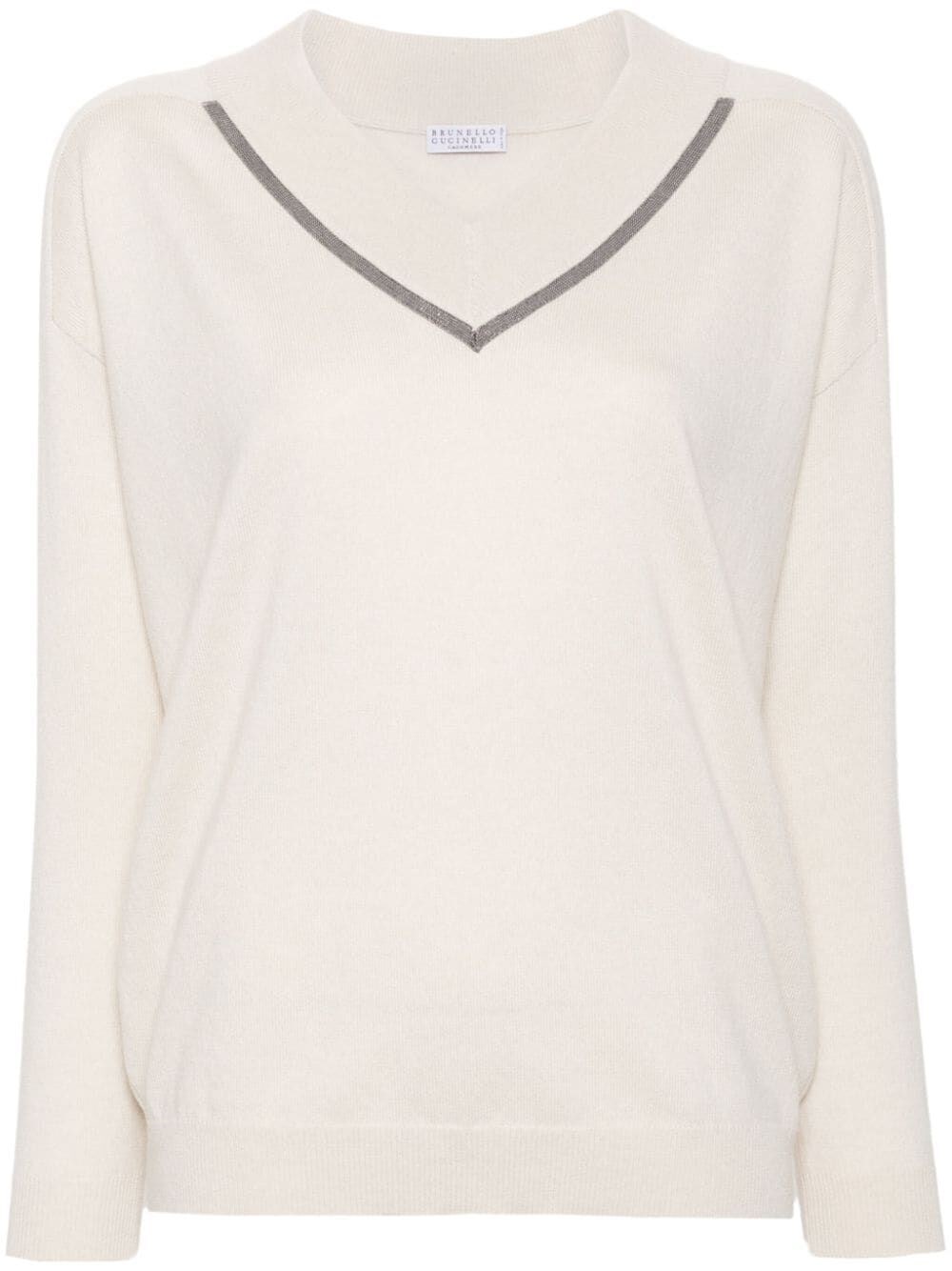 Shop Brunello Cucinelli Long Sleeve V-neck Sweater In Beige