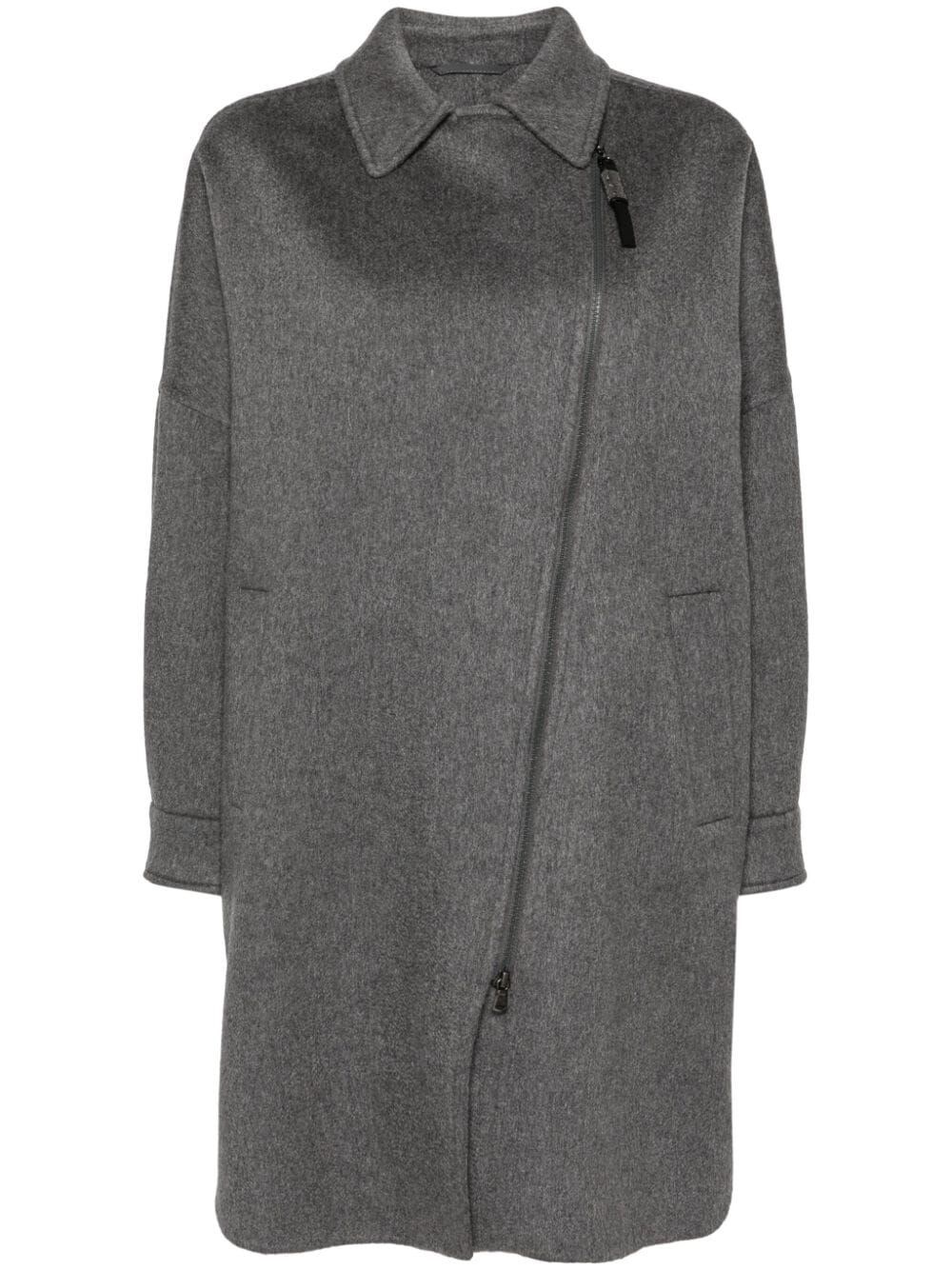 Shop Brunello Cucinelli Long Sleeve Coat In Gray