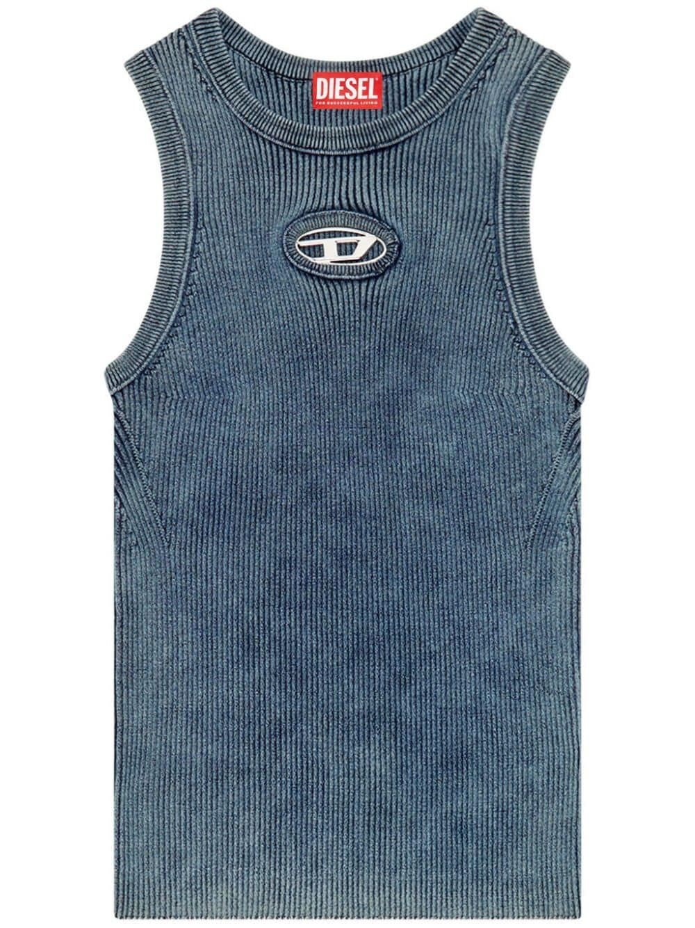 Shop Diesel `m-anchor-a-sl` Rib-knit Tank Top With `oval D` In Blue