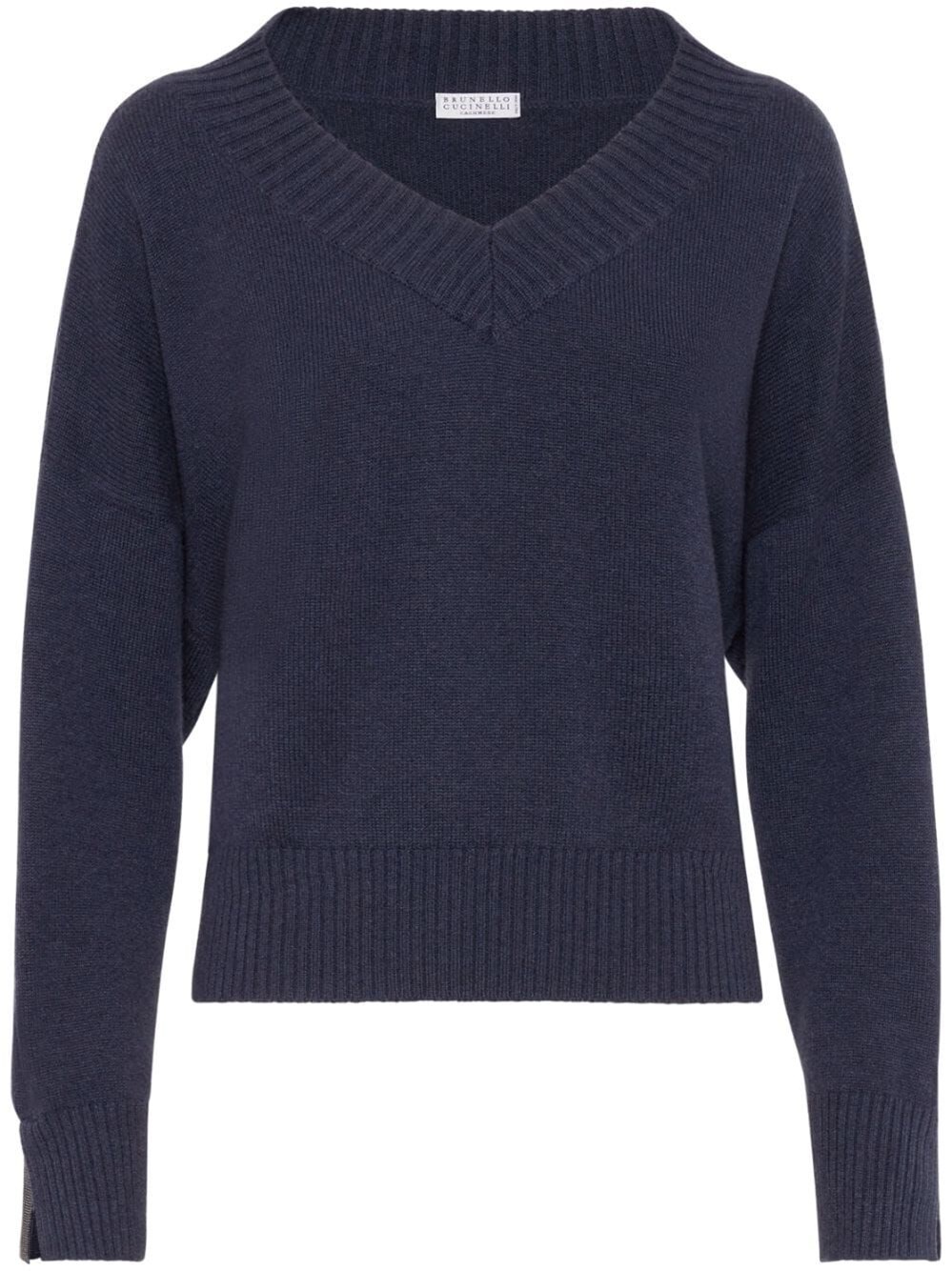 Shop Brunello Cucinelli Long Sleeve V-neck Sweater In Blue