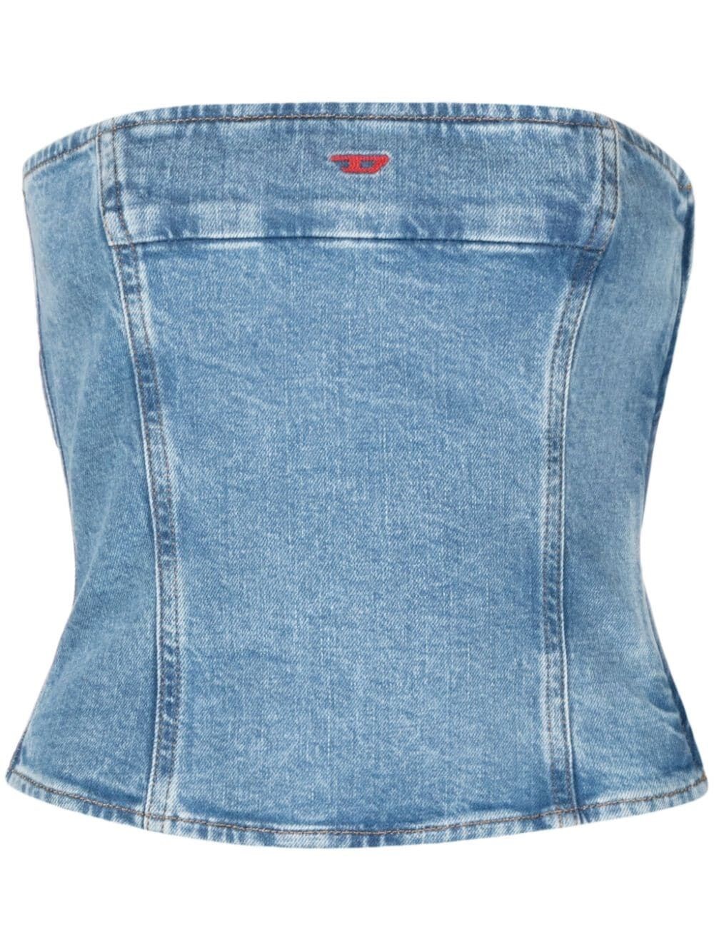 Diesel De-ville Strapless Denim Crop Top In Blue