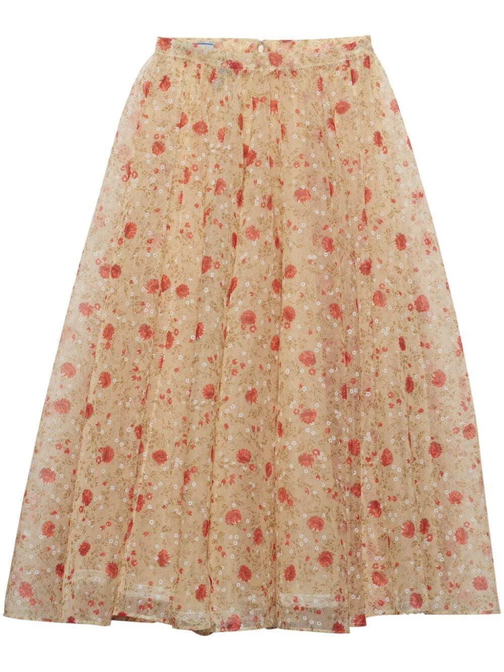 Shop Prada Poppy Printed Skirt In Red