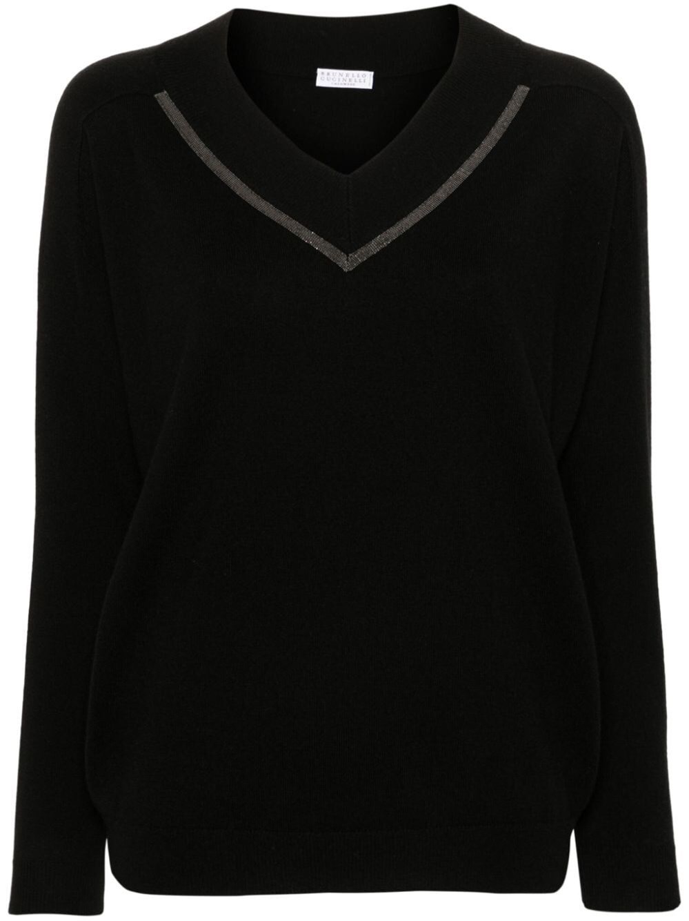 Shop Brunello Cucinelli Long Sleeve V-neck Sweater In Black  