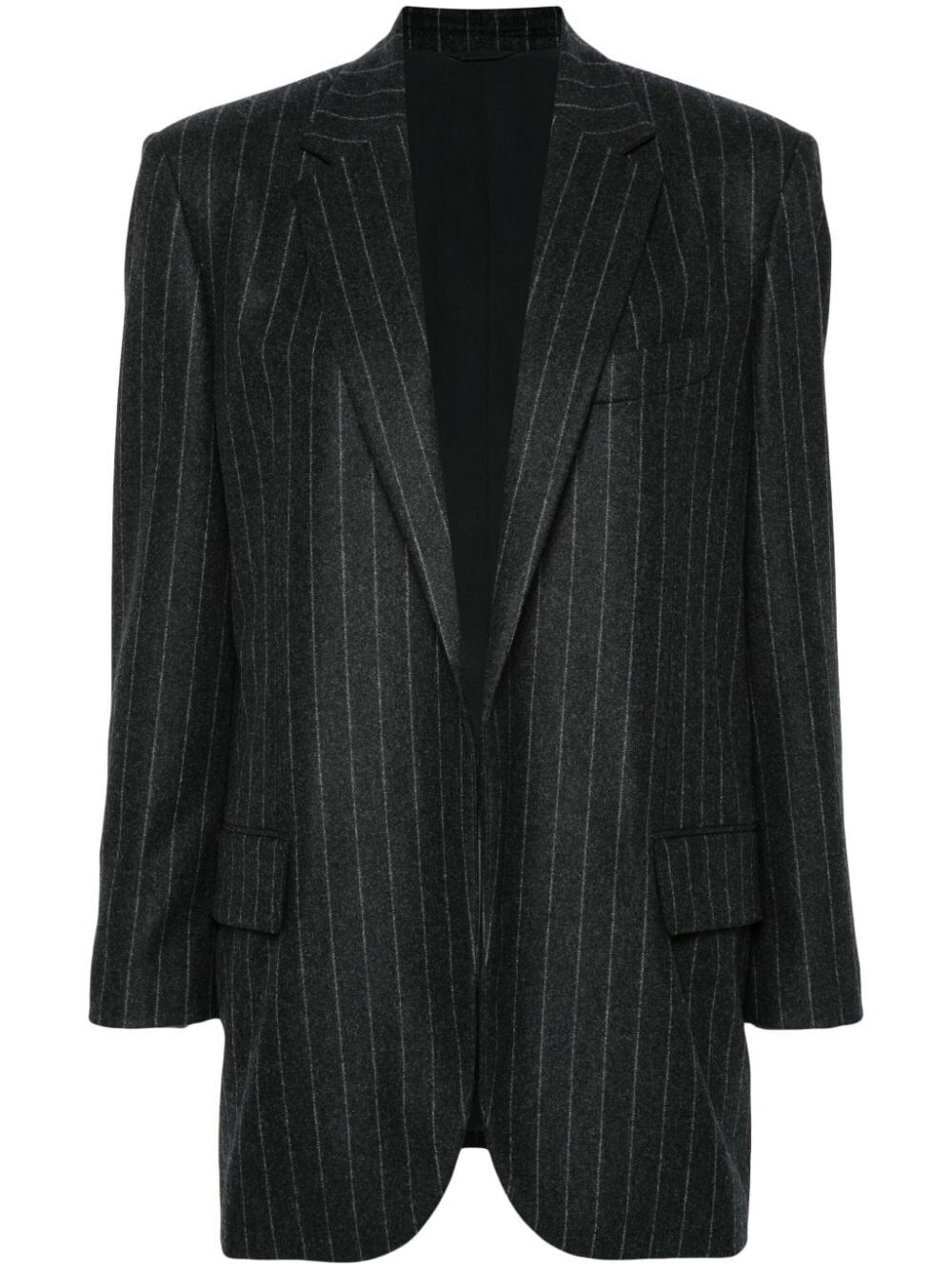 Brunello Cucinelli Pinstripe Wool Flannel Blazer In Gray