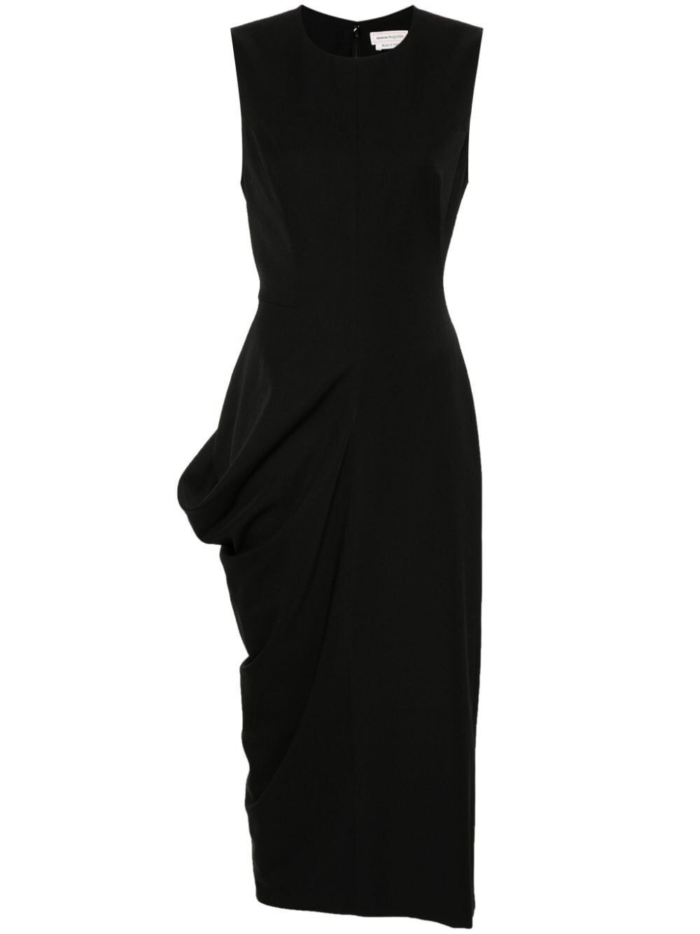 Alexander Mcqueen Asymmetric Black Pencil Midi Dress In Black