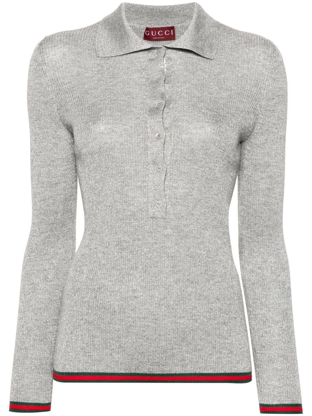 Shop Gucci Long Sleeve Polo-neck Top In Gray