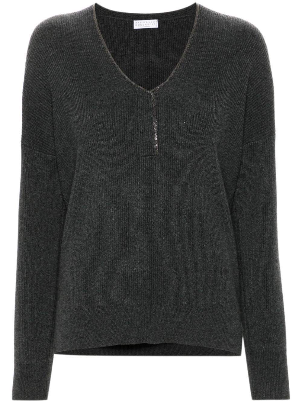 Shop Brunello Cucinelli Long Sleeve V-neck Sweater In Black  