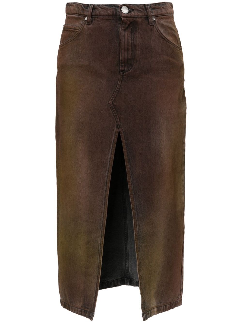 Shop Pinko `ritmo` Denim Skirt In Brown