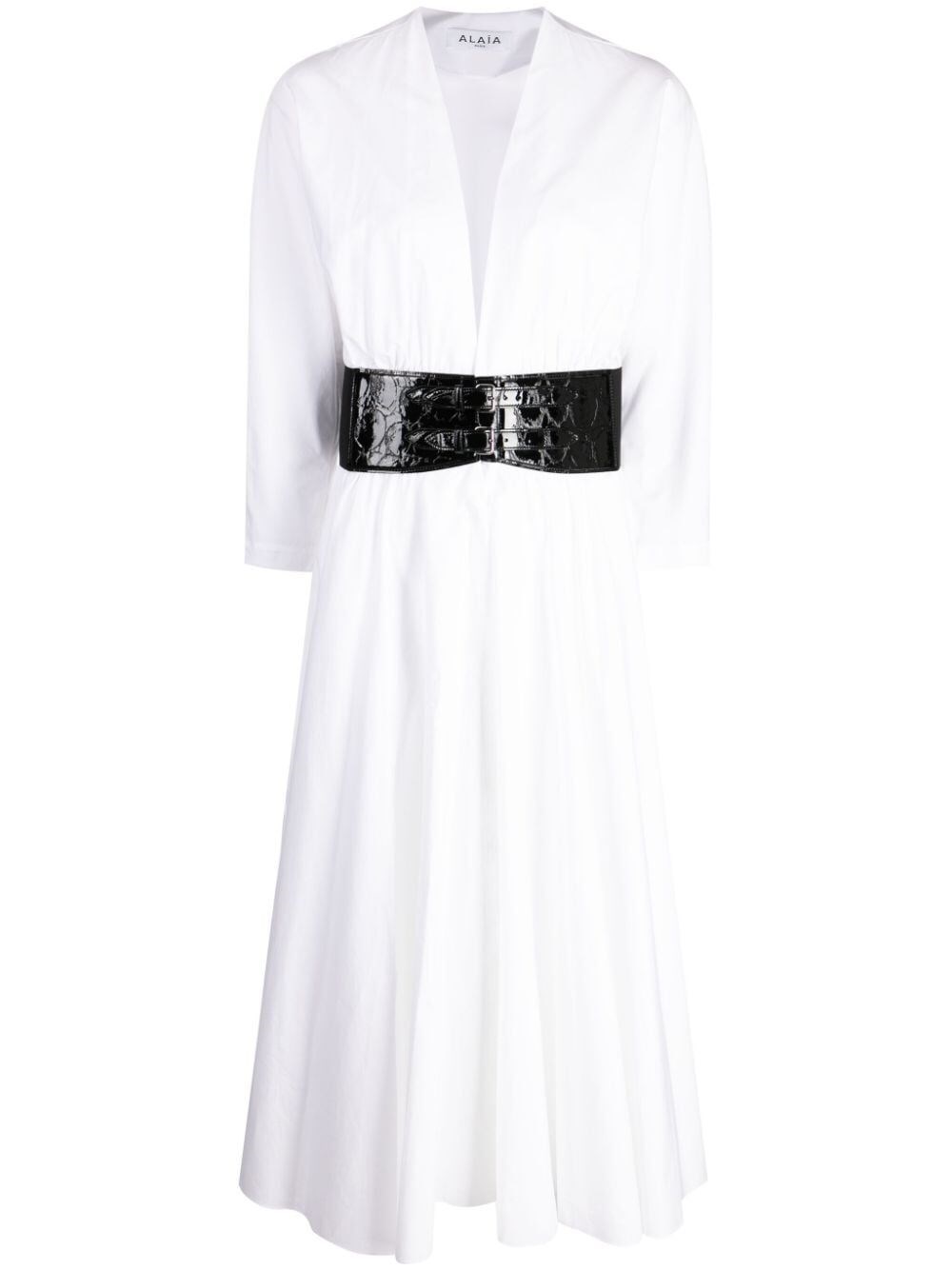 Shop Alaïa Long Sleeve Belt Dress In White