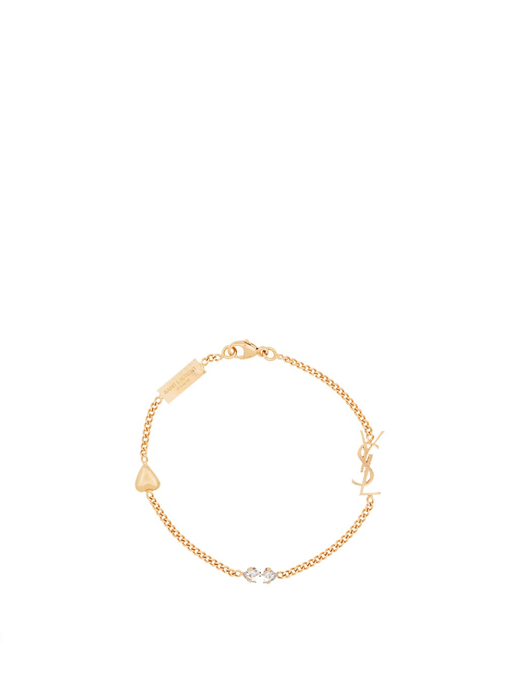 Saint Laurent `cassandre` Heart Charm Bracelet In Metallic