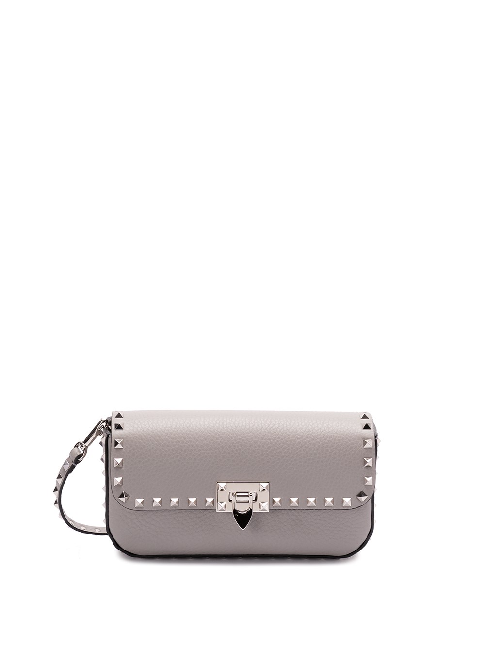 Valentino Garavani Medium Leather Rockstud Shoulder Bag In Gray